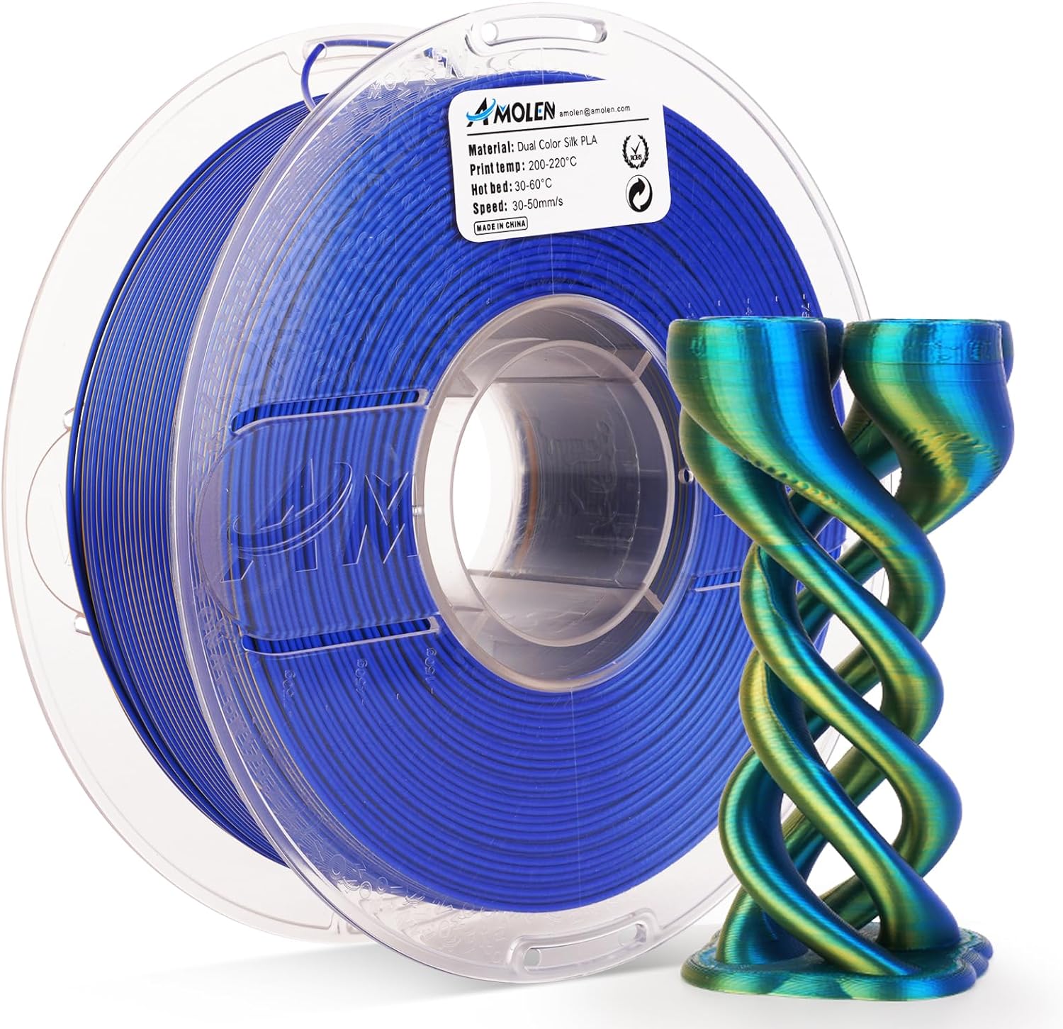 PLA Silk Dual Color Filament 1.75mm, 1KG/2.2LB