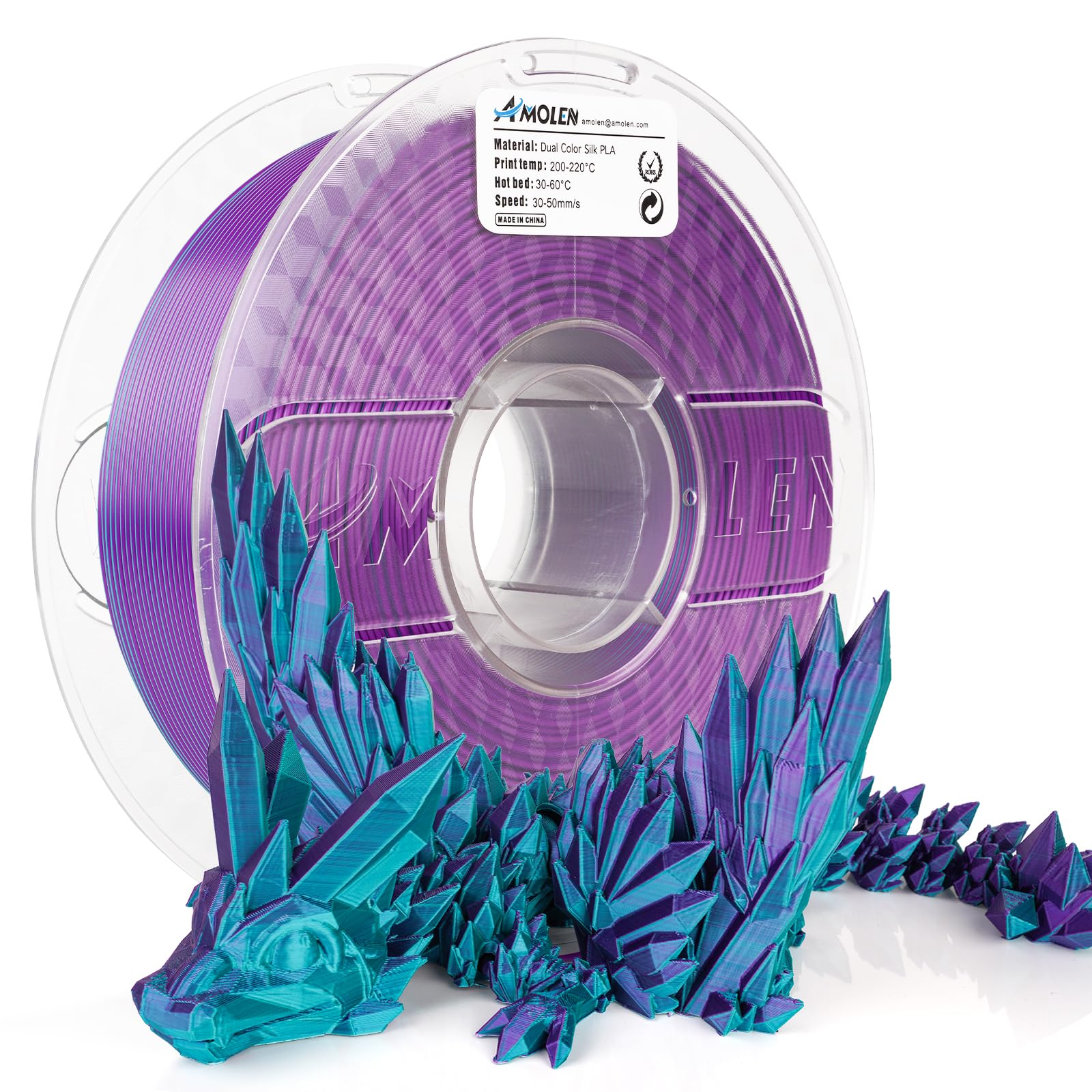 PLA Silk Dual Color Filament 1.75mm, 1KG/2.2LB