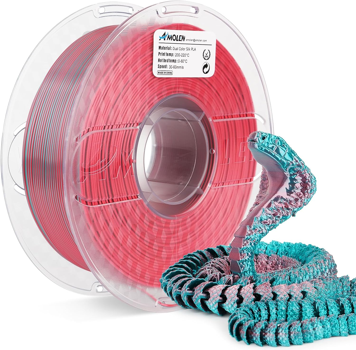 PLA Silk Dual Color Filament 1.75mm, 1KG/2.2LB