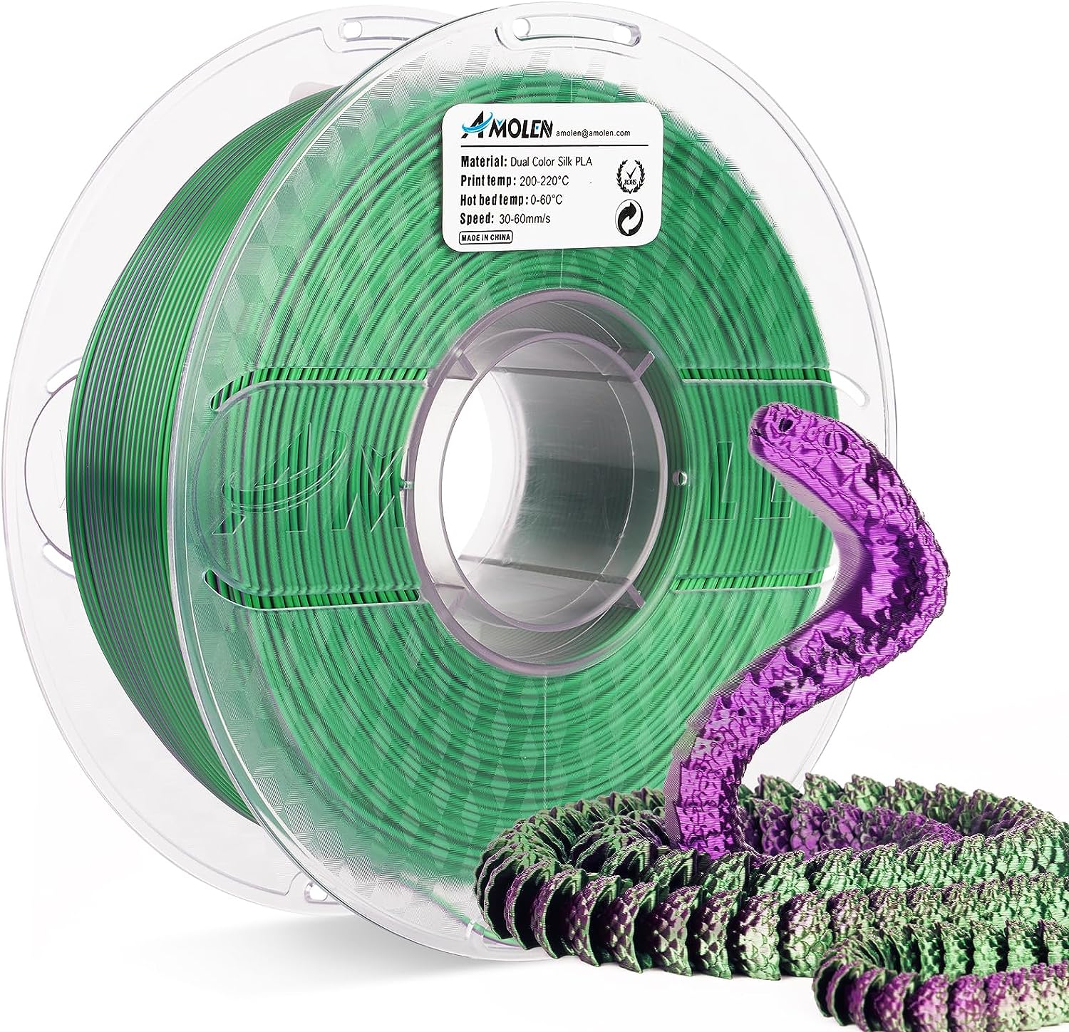 PLA Silk Dual Color Filament 1.75mm, 1KG/2.2LB