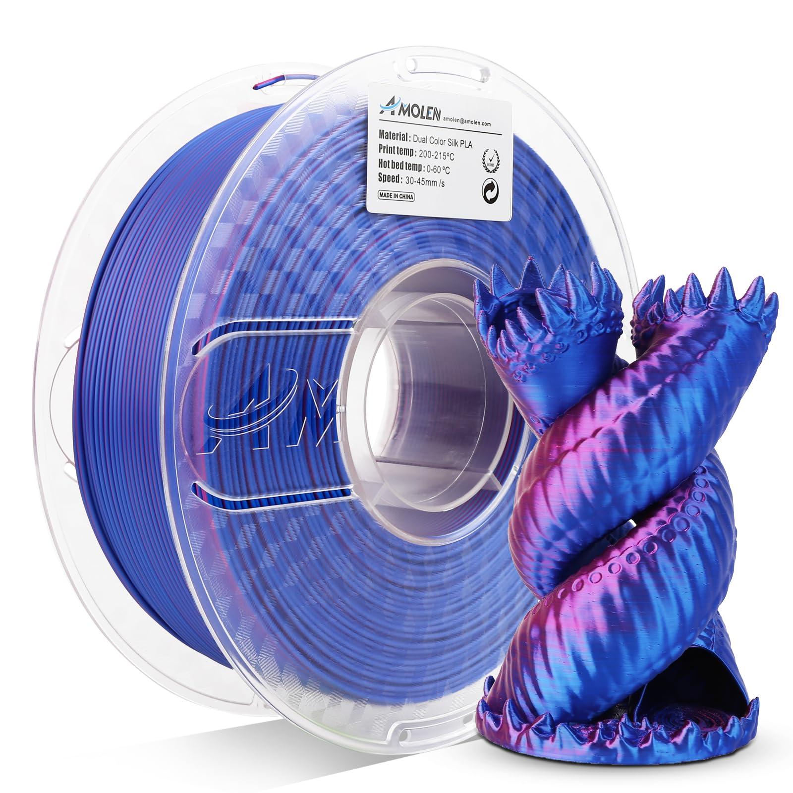 PLA Silk Dual Color Filament 1.75mm, 1KG/2.2LB